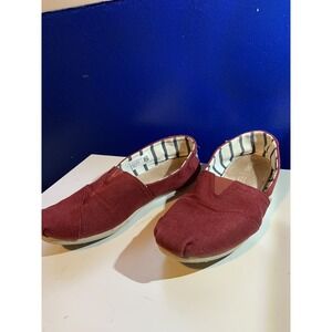 TOMS Alpargata Red Burgundy‎ Canvas Slip On Loafer Flats Shoes Women's Size 8